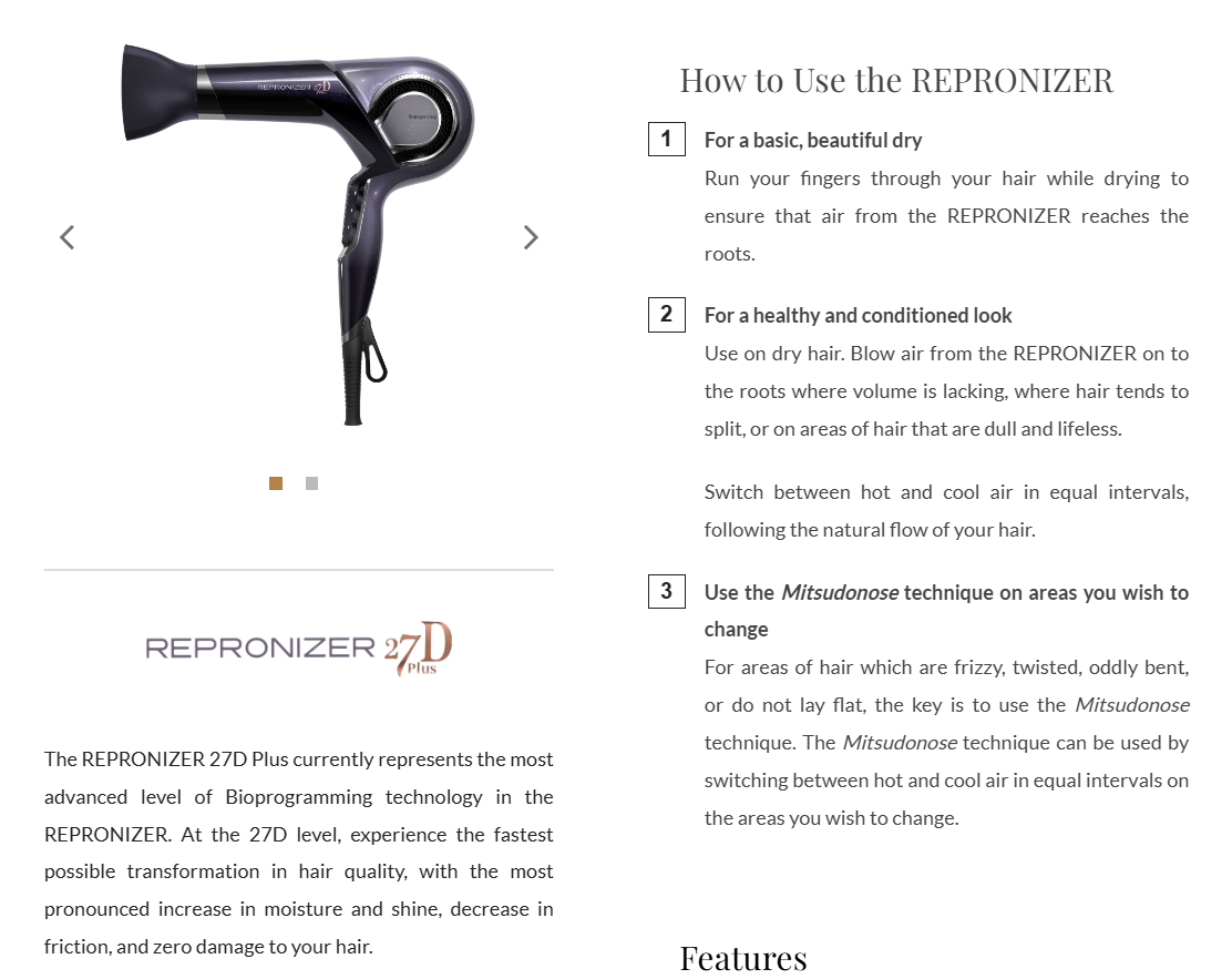 From Japan REPRONIZER 27D plus Hair Dryer AC 100-240V 50/60Hz REP27D-JP Bioprogramming