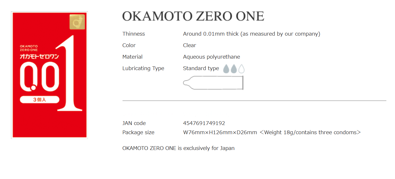 OKAMOTO ZERO ONE 0.01 Polyurethane Condom 3 pcs X 10 boxes from Japan Ultra thin